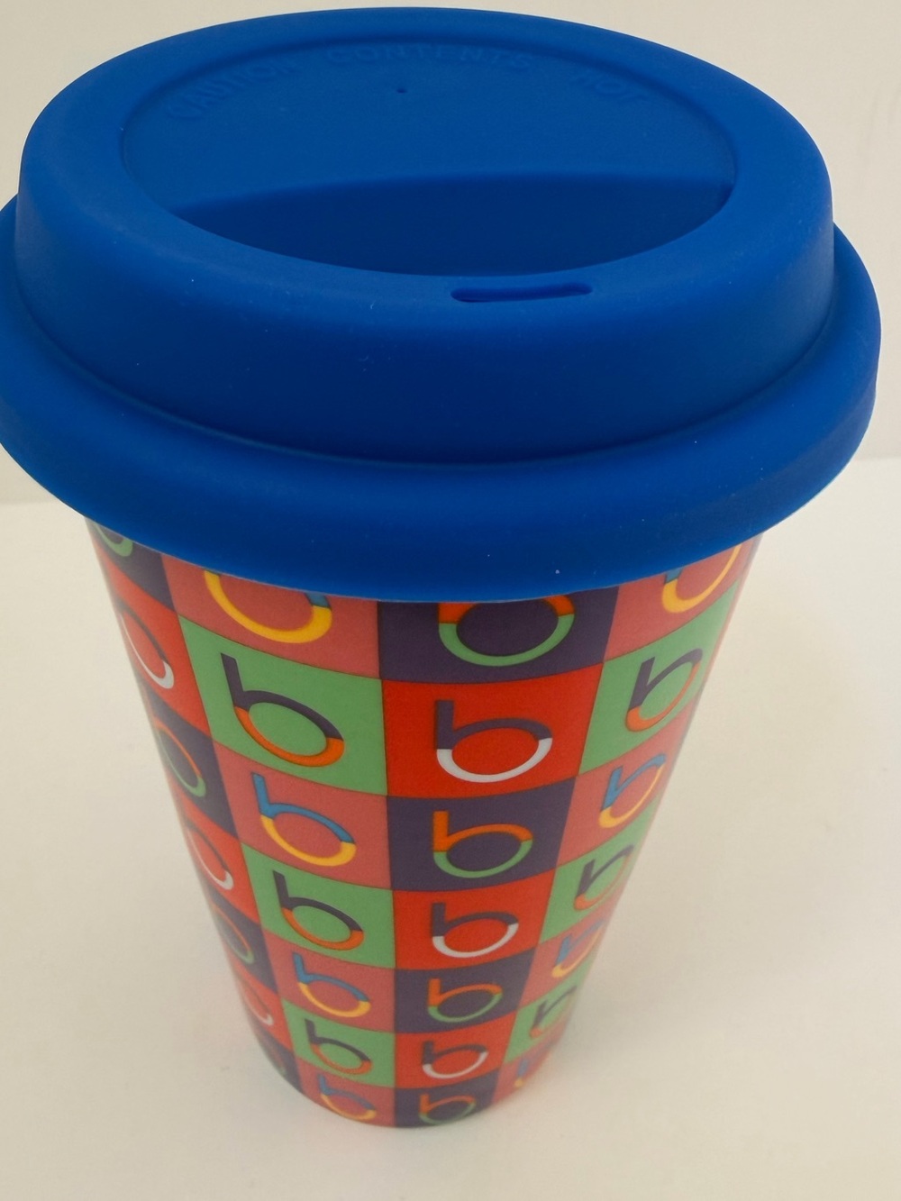 Bloomingdale's Multicolor Checker 'b' Logo Travel Mug with Blue Lid - Picture 7 of 8